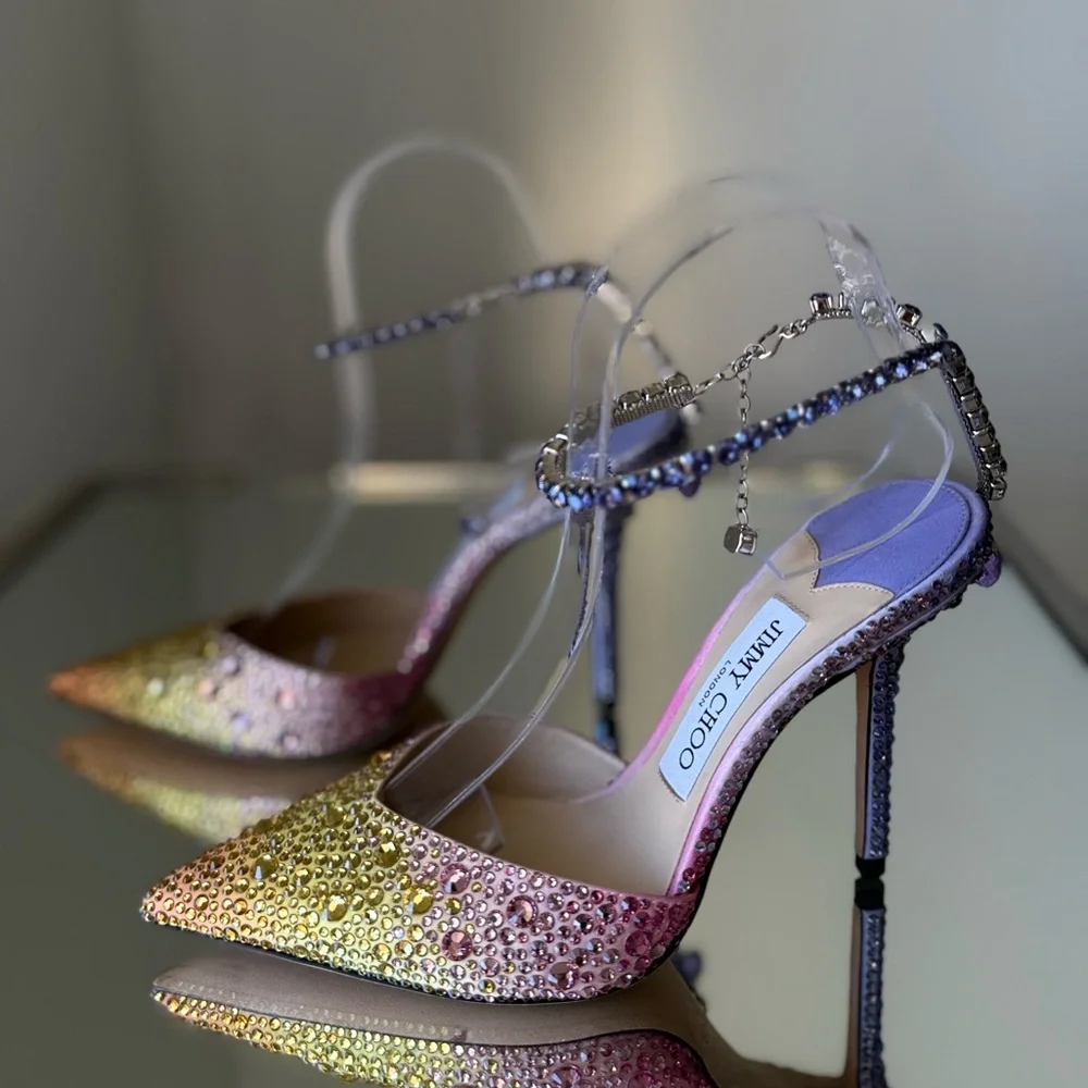 New JIMMY CHOO Saeda 100 embellished satin pumps $2,095 37 - Picture 8 of 17